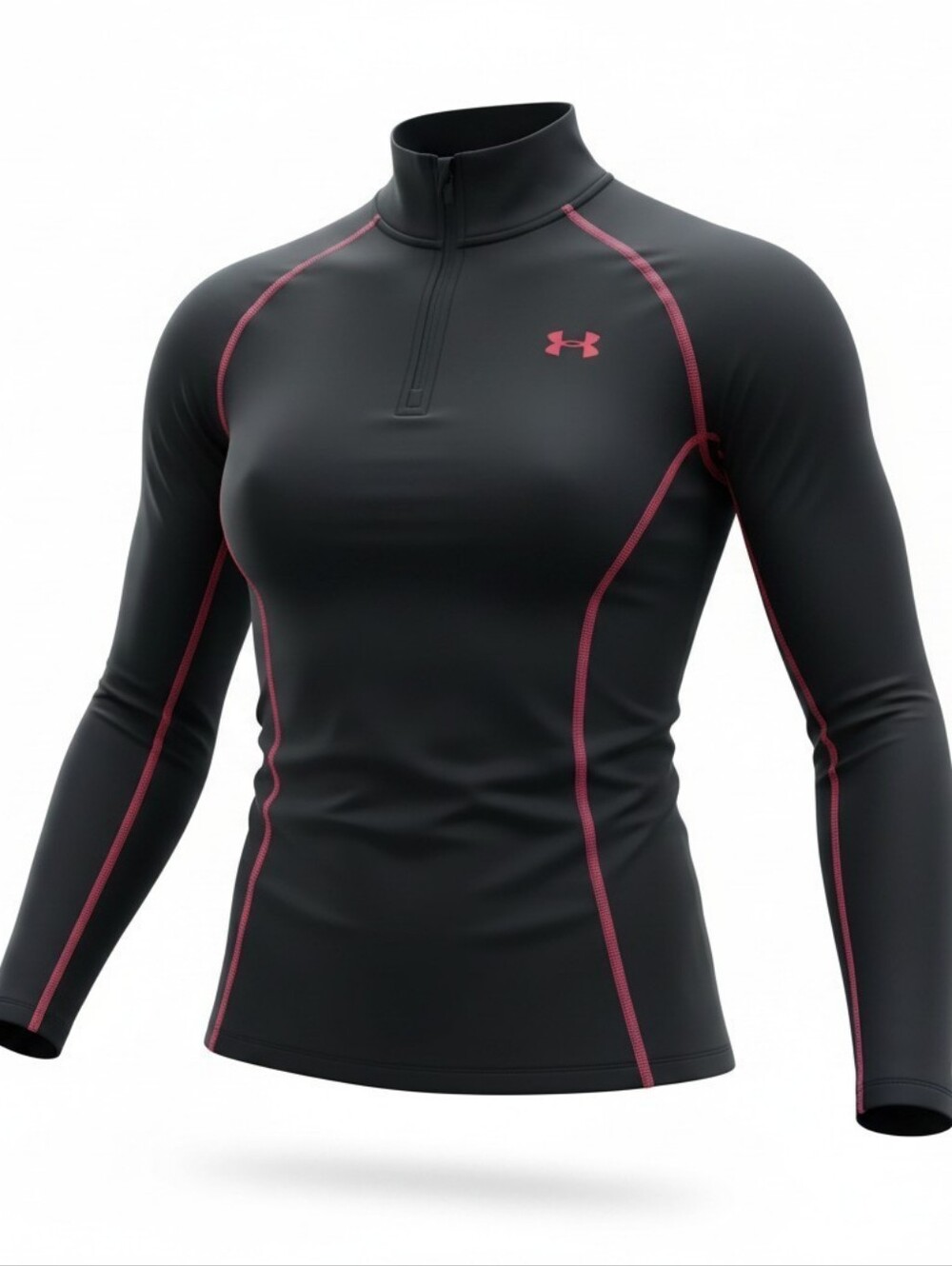 Under Armour Black Long-Sleeve Compression Top with Pink Contrast Stitching